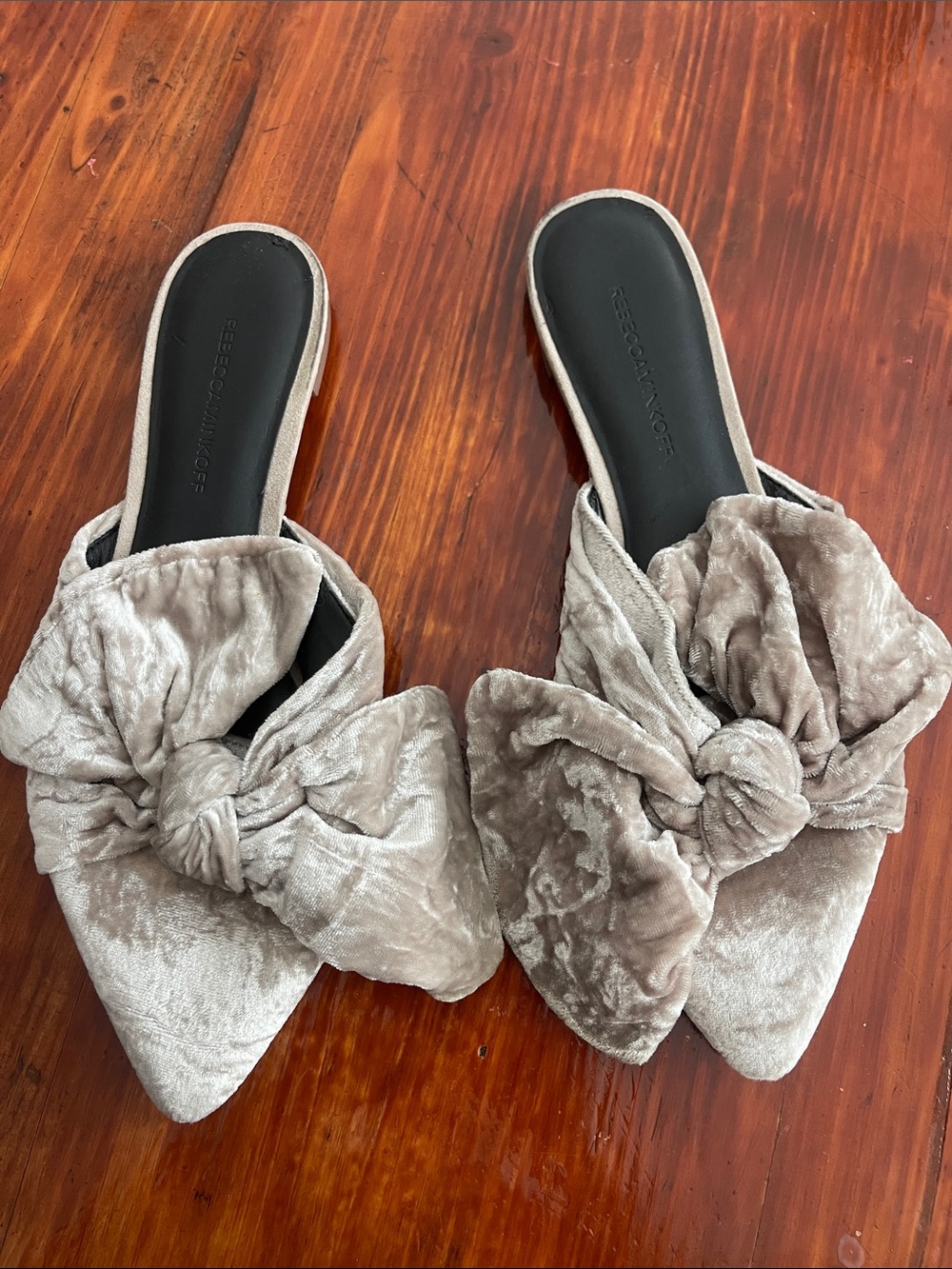 Rebecca Minkoff Taupe Velvet Knot Mules size 9